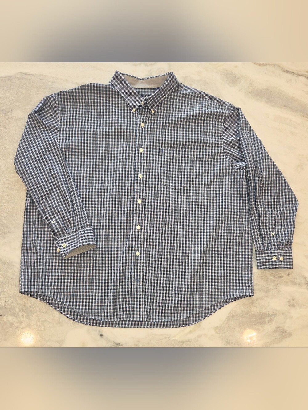 Izod Blue Black and White Check Button-Down Shirt